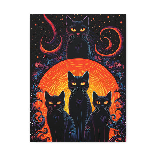 Lurking Black Cats Psychedelic Halloween Fine Art Print Canvas Wall Art