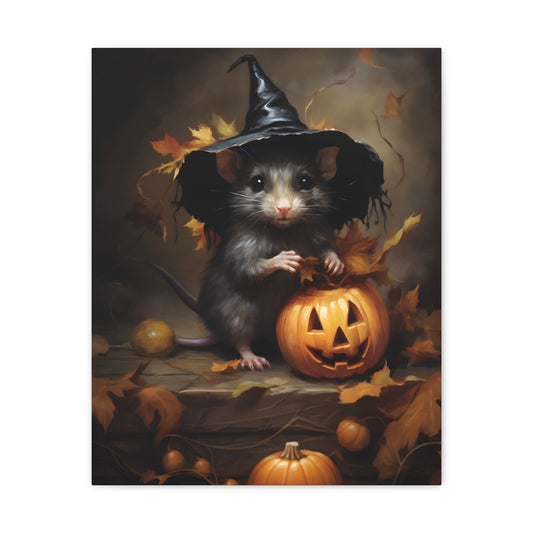 Cute Rat and Pumpkins Halloween Fine Art Print Canvas Wall Art