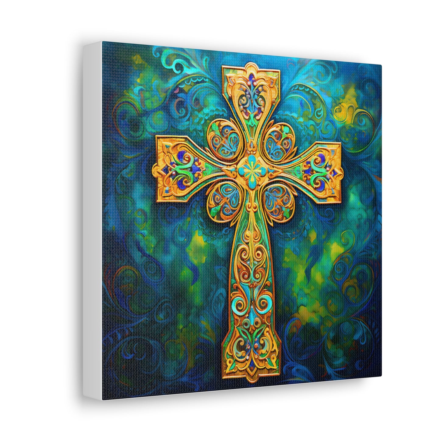 Blue and Gold Cross Painting Fine Art Print Canvas Wall Art