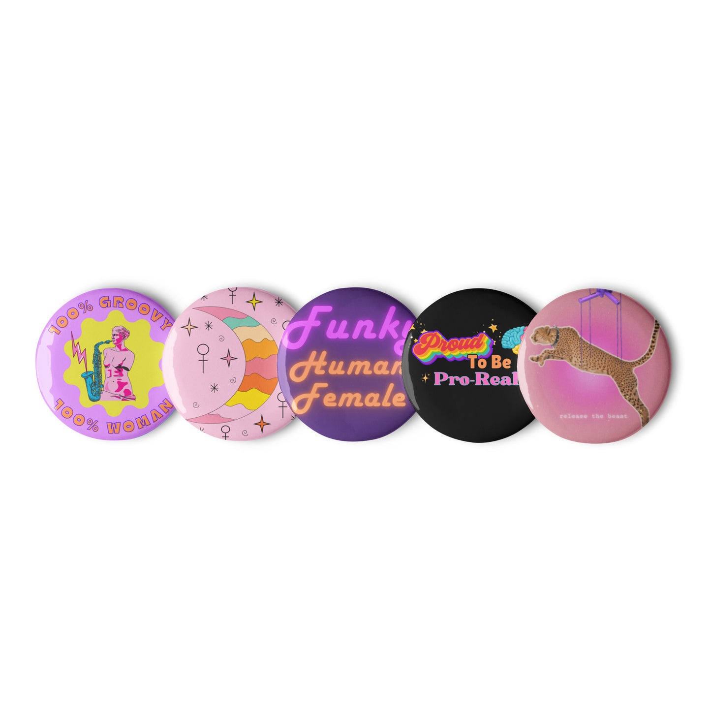 Funky Feminist Set of 5 Button Pins